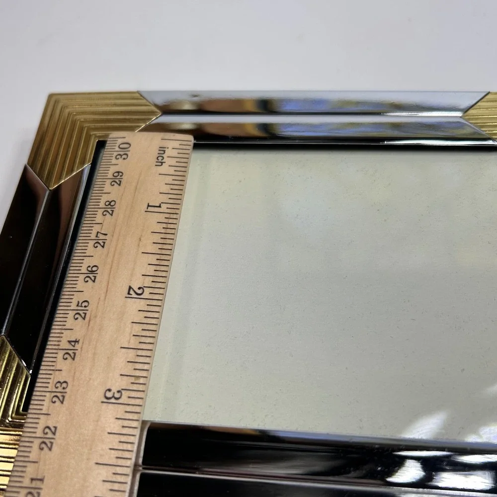 Vintage Art Deco Mixed Metal Picture Frame Gold Silver Ribbed Geometric 5x7